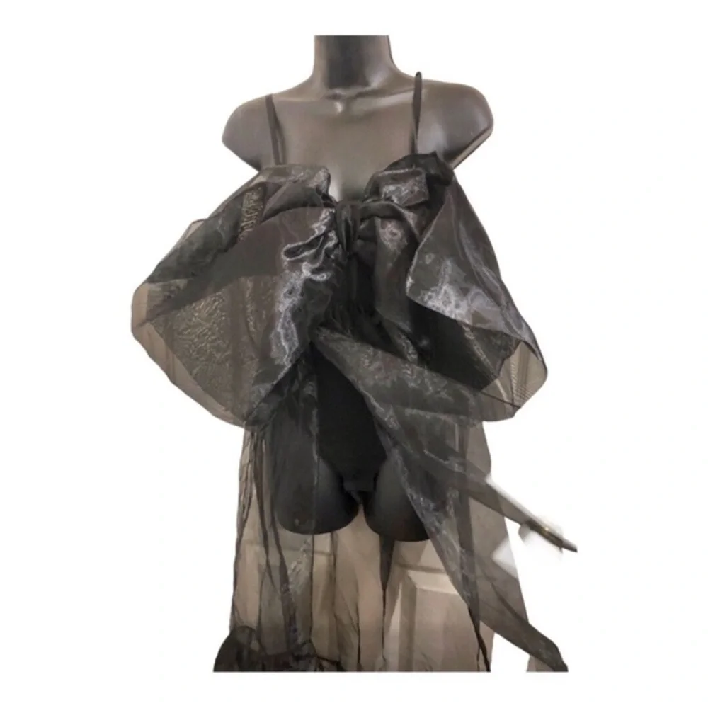Free People intimately black Someone Say Bows Bodysuit sheer Maxi‎ dress size XS